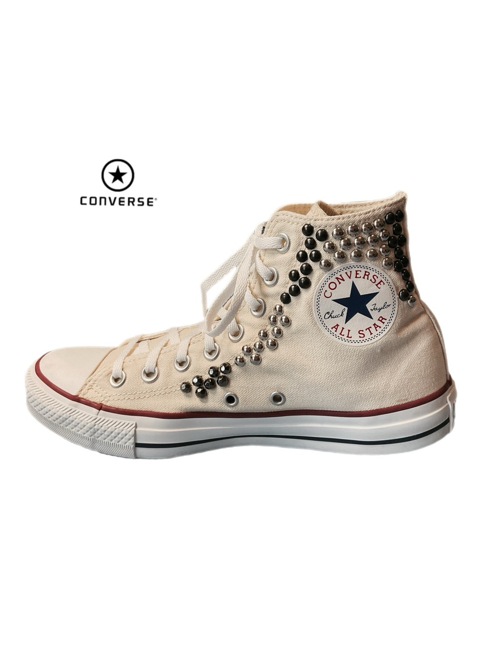 Converse  HiTop Sneakers M-7/W-9 Unisex Studded Unbleached White Punk Rock M9162